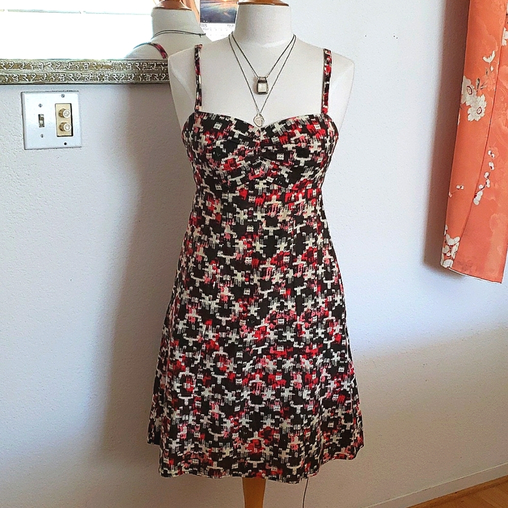 Patagonia Black, Red & Cream Floral Mosaic Mini Dress